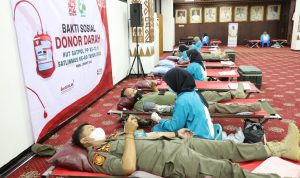 HUT Satpol PP ke-72 dan Satlinmas ke-60, Pemprov Bersama PMI Lampung Gelar Bakti Sosial Donor Darah