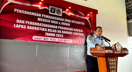 Lembaga Pemasyarakatan (Lapas) Narkotika Kelas IIA Bandar Lampung menyelenggarakan kegiatan Deklarasi Janji Kinerja dan Pencanangan Pembangunan Zona Integritas (ZI) Menuju WBK/WBBM || Foto: Istimewa