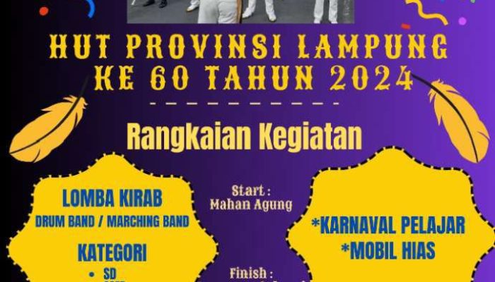 Kirab Drumband dan Mobil Hias Ramaikan HUT Lampung ke-60