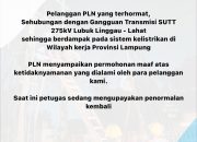 Sejumlah Wilayah Lampung Terjadi Padam Listrik, Ini Penjelasan dan Langkah PLN