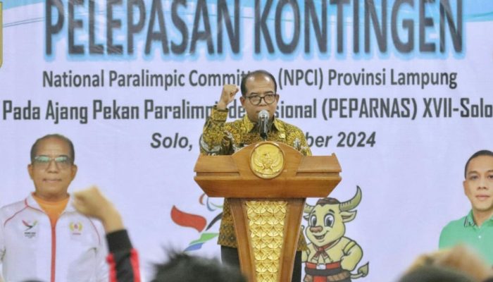 Pj Gubernur Lampung Lepas Kontingen NPC untuk Peparnas XVII Solo 2024