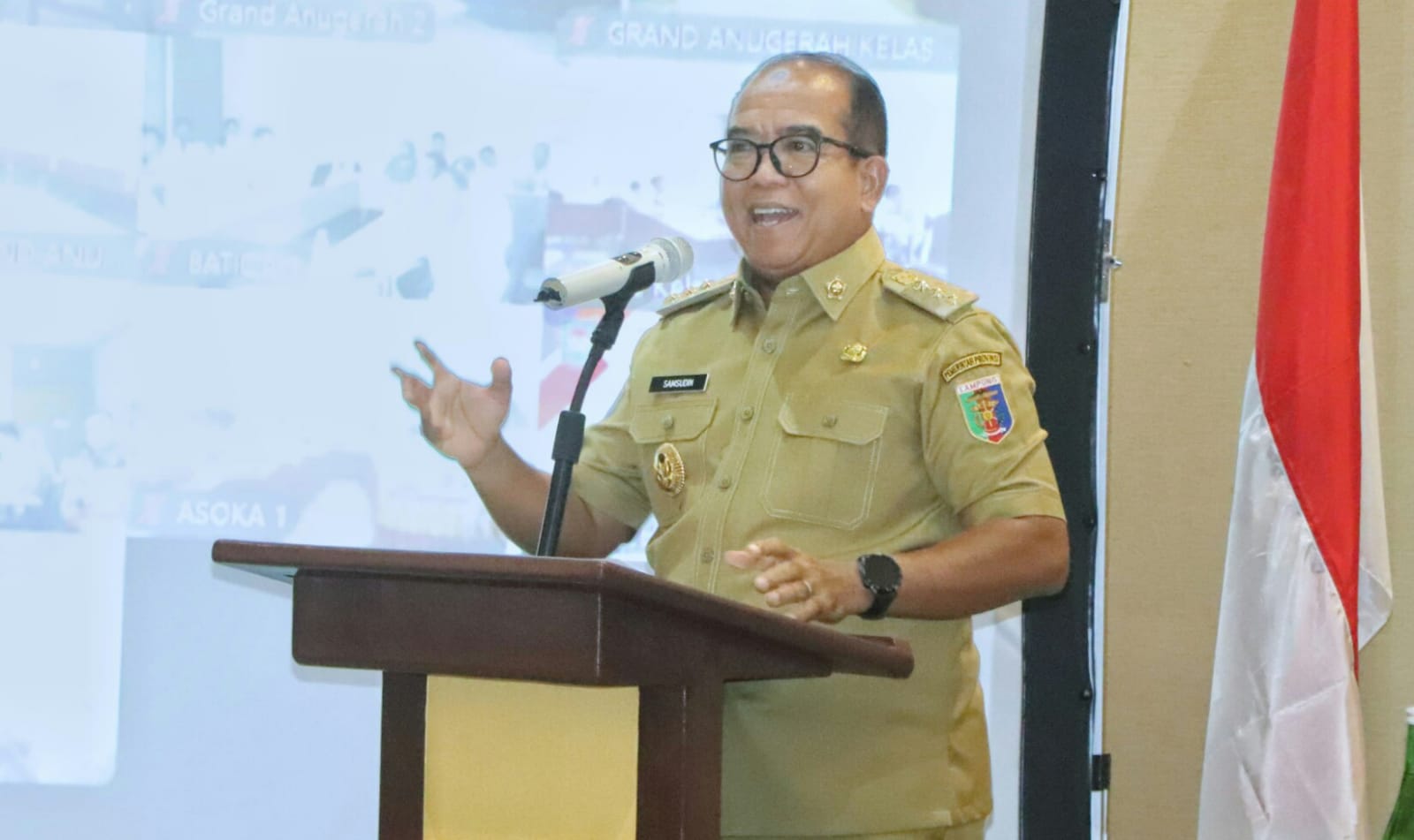 Pj. Gubernur Lampung, Samsudin membuka kegiatan Pelatihan Peningkatan Kapasitas Aparatur Pemerintahan Desa dan Pengurus Kelembagaan Desa pada P3PD bertempat di Ballroom Sheraton Lampung Hotel || Foto: Dinas Kominfotik Provinsi Lampung