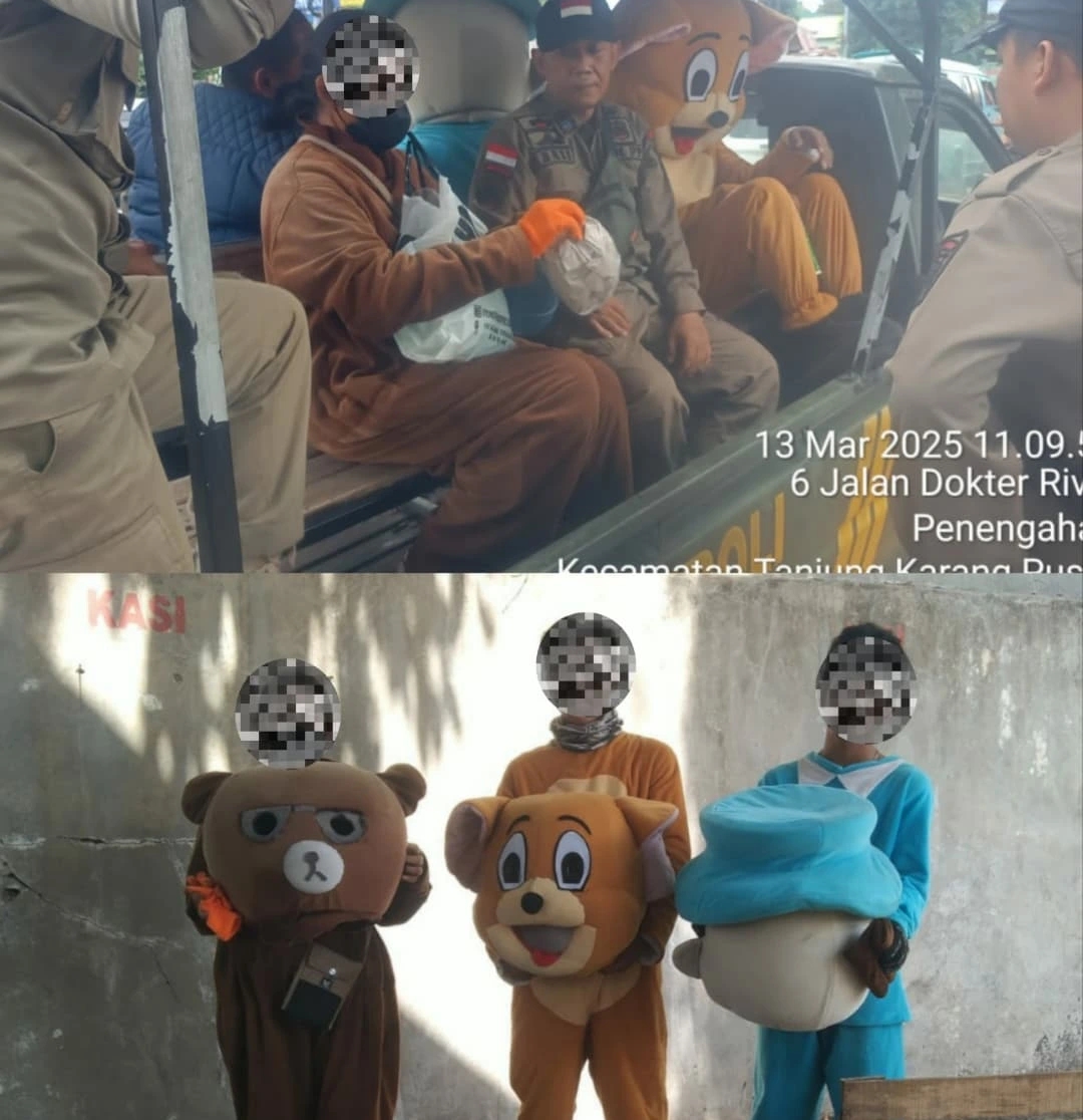 Badut dan manusia gerobak di amankan oleh Satpol PP Bandar Lampung || Foto: Instagram @satpolppbandarlampung