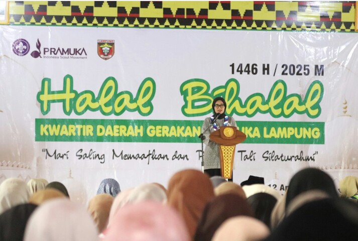Wagub Lampung, Jihan Nurlela, menghadiri acara Halal Bihalal yang diselenggarakan oleh Kwartir Daerah (Kwarda) Gerakan Pramuka Lampung || Foto: Dinas Kominfotik Provinsi Lampung