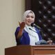 Ketua TP. PKK Provinsi Lampung, Purnama Wulan Sari, menghadiri seminar bertema "Peran Ketahanan Keluarga dalam Menghadapi Bencana Sosial: Gerakan Kebebasan Perilaku Menyimpang" di Gedung Pusiban || Foto: Dinas Kominfotik  Provinsi Lampung