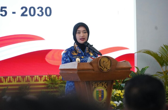 Wagub Lampung Jihan Nurlela saat menghadiri Pelantikan Kepengurusan 8 PMI Kabupaten/Kota masa bakti 2025-2030 yang kemudian dilanjutkan dengan Orientasi  Kepalangmerahan Dewan Kehormatan dan Pengurus PMI se-Provinsi Lampung || Foto: Dinas Kominfotik Provinsi Lampung