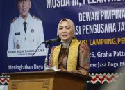 Ketua TP. PKK Provinsi Lampung Purnama Wulan Sari Mirza, saat menghadiri Pelantikan dan Pengukuhan DPD APJI Provinsi Lampung periode 2026-2031 || Foto: Dinas Kominfotik Provinsi Lampung