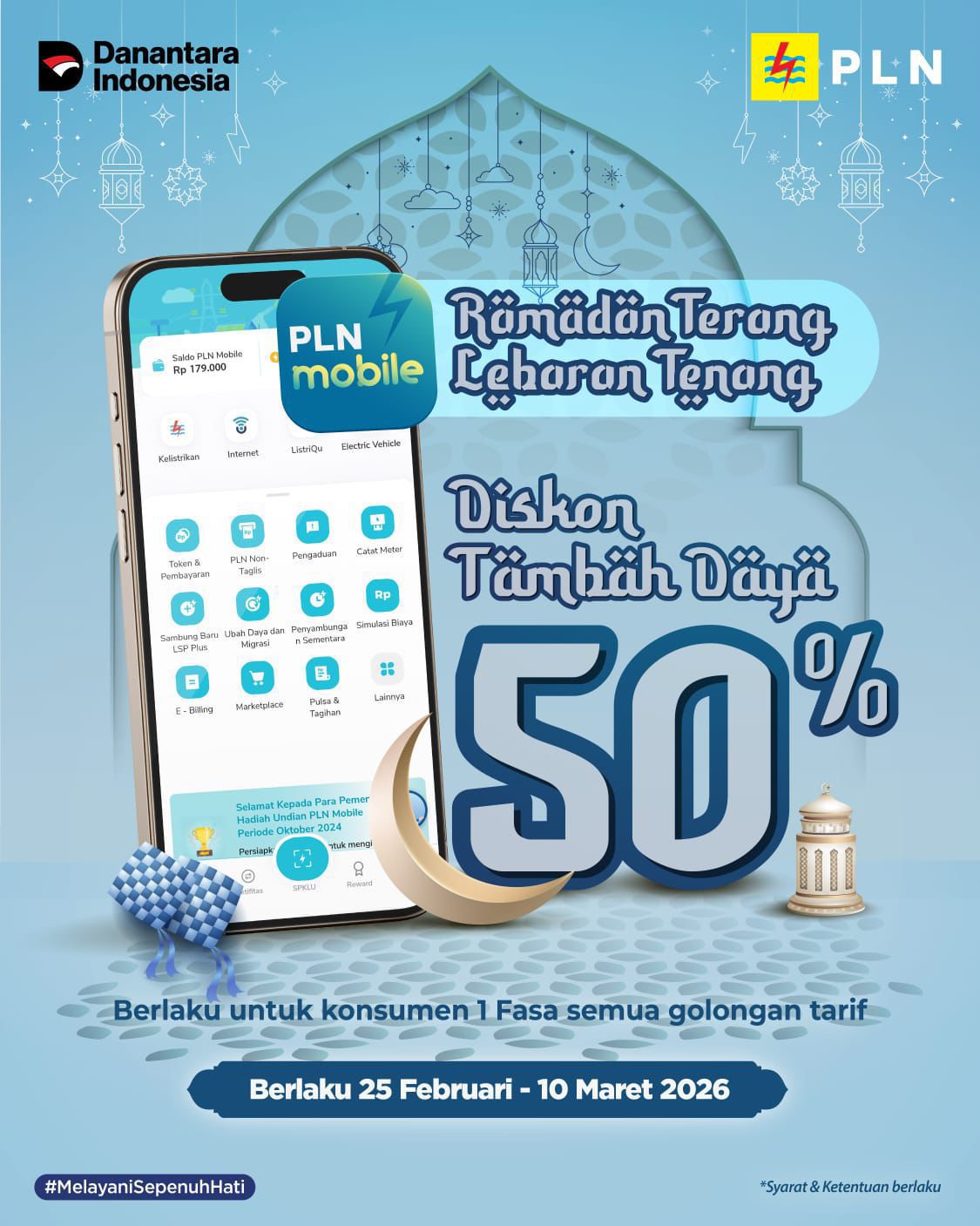 PLN kembali menghadirkan program promo tambah daya listrik bertajuk "Ramadan Terang, Lebaran Tenang" dengan potongan biaya penyambungan hingga 50% bagi pelanggan satu fasa pada periode 25 Februari hingga 10 Maret 2026 || Foto: PLN UID Lampung