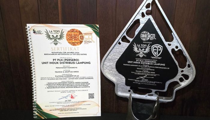 Gagas Program Rahabilitasi Mangrove, PLN UID Lampung Sabet Peringkat Platinum pada Nusantara CSR Awards 2026