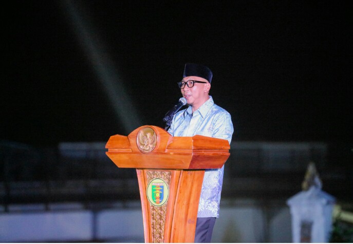 Gubernur Rahmat Mirzani Djausal menyambut jajaran pengurus pusat dan daerah Himpunan Pengusaha Muda Indonesia (HIPMI) dalam acara Ramah Tamah Jamuan Makan Malam yang berlangsung di Mahan Agung || Foto: Dinas Kominfotik Provinsi Lampung