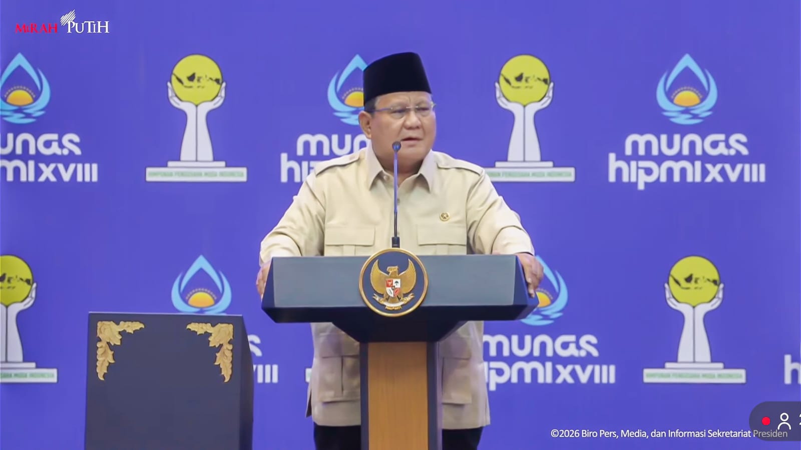 Presiden Republik Indonesia, Prabowo Subianto, membuka secara resmi Musyawarah Nasional (Munas) Badan Pengurus Pusat (BPP) Himpunan Pengusaha Muda Indonesia (HIPMI) XVIII || Foto: Dinas Kominfo Provinsi Lampung