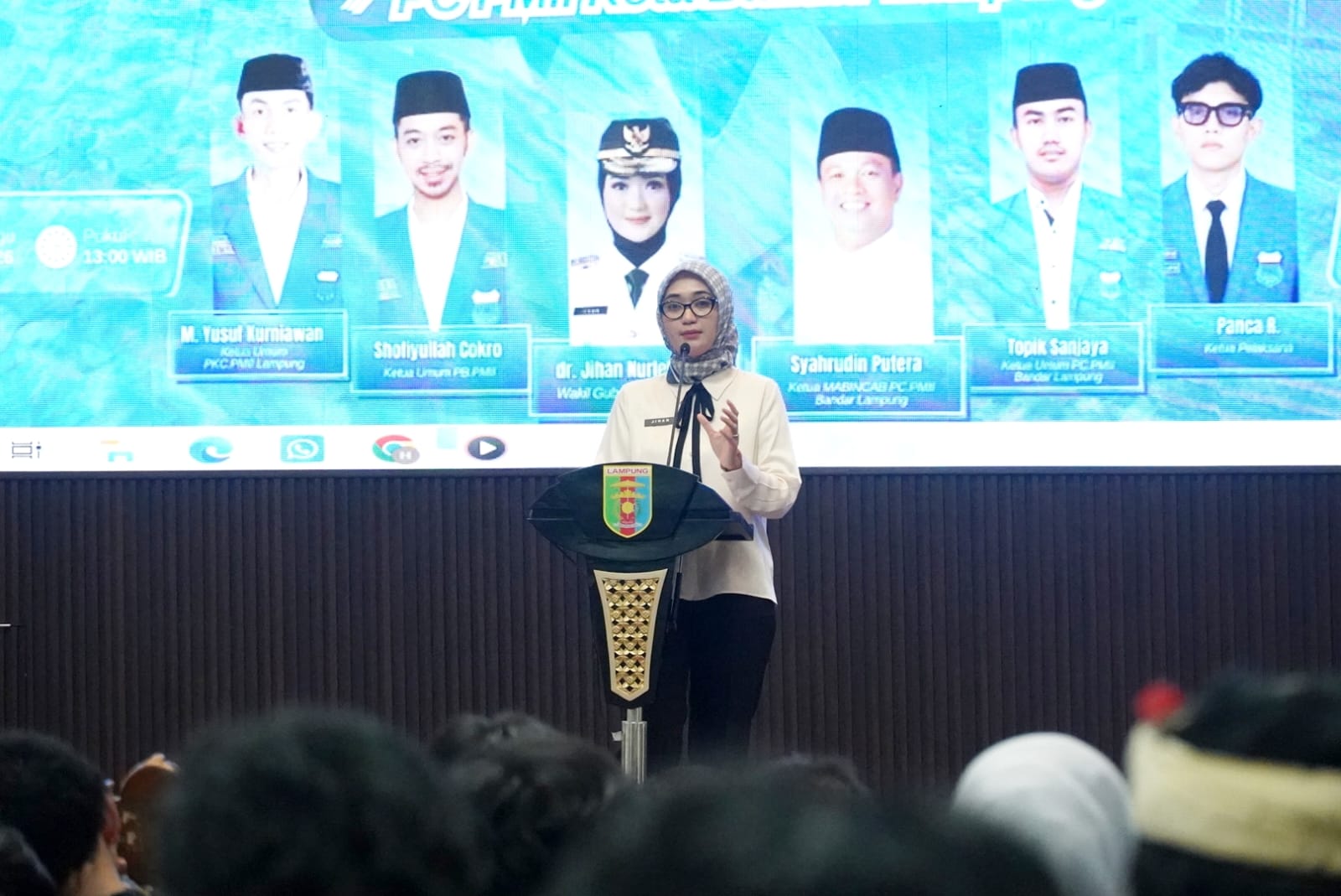 Wagub Lampung Jihan Nurlela saat membuka Pelatihan Kader Lanjut (PKL) PC PMII Kota Bandar Lampung di Balai Keratun, Kantor Gubernur Lampung || Foto: Dinas Kominfotik Provinsi Lampung