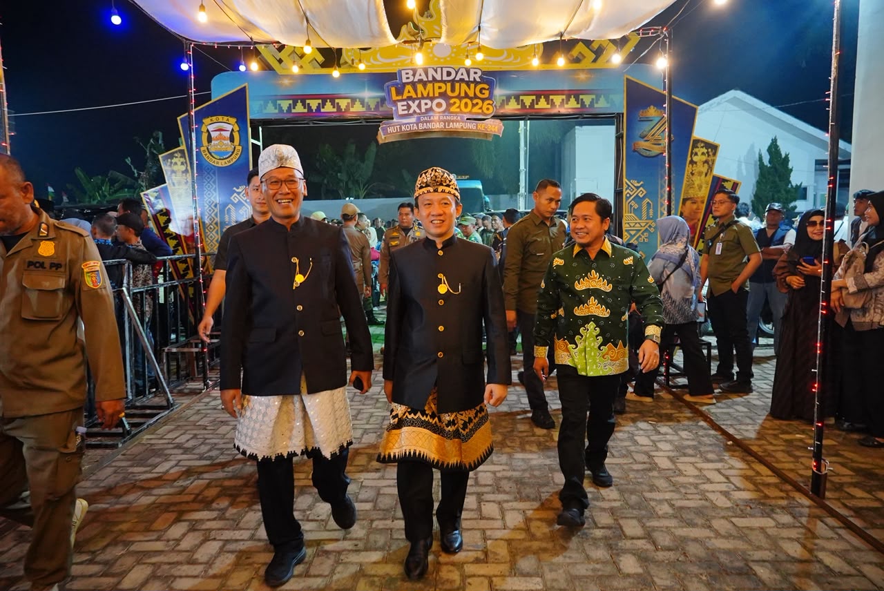 Sekdaprov Lampung Marindo membacakan saat menghadiri pembukaan Bandar Lampung Expo 2026 dalam rangka memperingati Hari Jadi ke-344 Kota Bandar Lampung di Gedung Graha Mandala Alam, Bandar Lampung || Foto: Pemerintah Provinsi Lampung