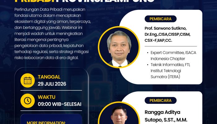 Diskominfotik Provinsi Lampung Gelar Webinar Diseminasi Perlindungan Data Pribadi, Hadirkan Pakar Keamanan Siber Nasional