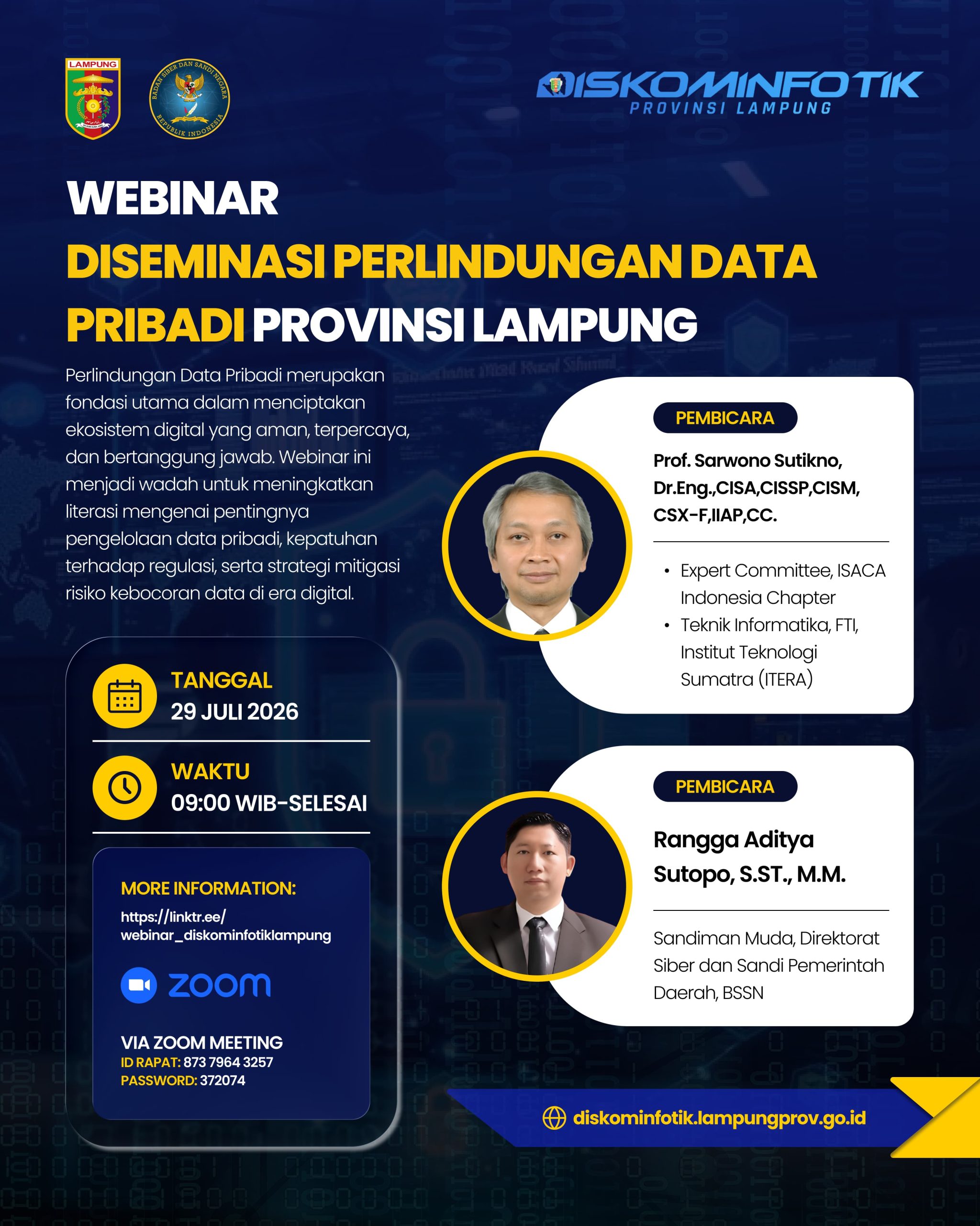 Diskominfotik Provinsi Lampung akan menggelar Webinar Diseminasi Perlindungan Data Pribadi || Foto: Pemerintah Provinsi Lampung