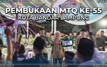 Walikota Eva Dwiana di dampingi forkopimda dan kepala OPD membuka gelaran Musabaqah Tilawatil Qur'an (MTQ) ke-55 Tingkat Kota Bandar Lampung di Stadion Mini Way Dadi, Kecamatan Sukabumi, Sabtu (26/9/2026) || Foto: 5w1hindonesia.id/Ridho