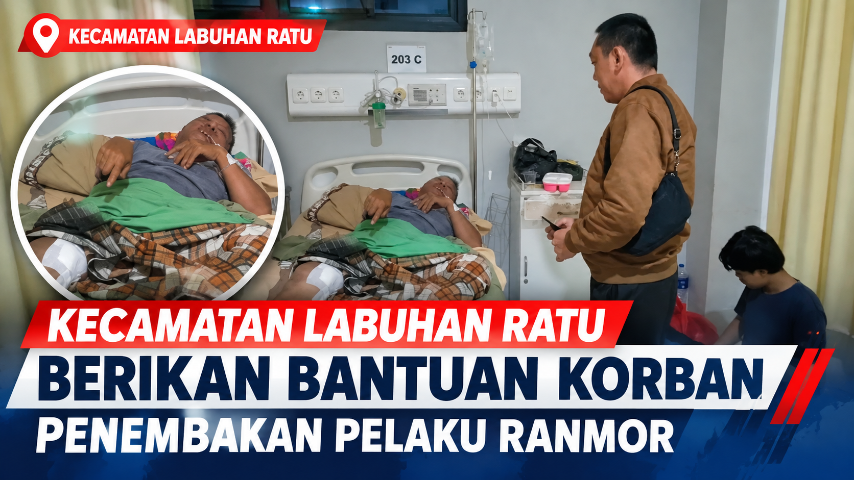Junaidi (50) korban tembak ranmor saat menjalani perawatan di RSUD Abdoel Moeloek || Foto: Dokumentasi Camat Labuhan Ratu || 5w1hindonesia.id